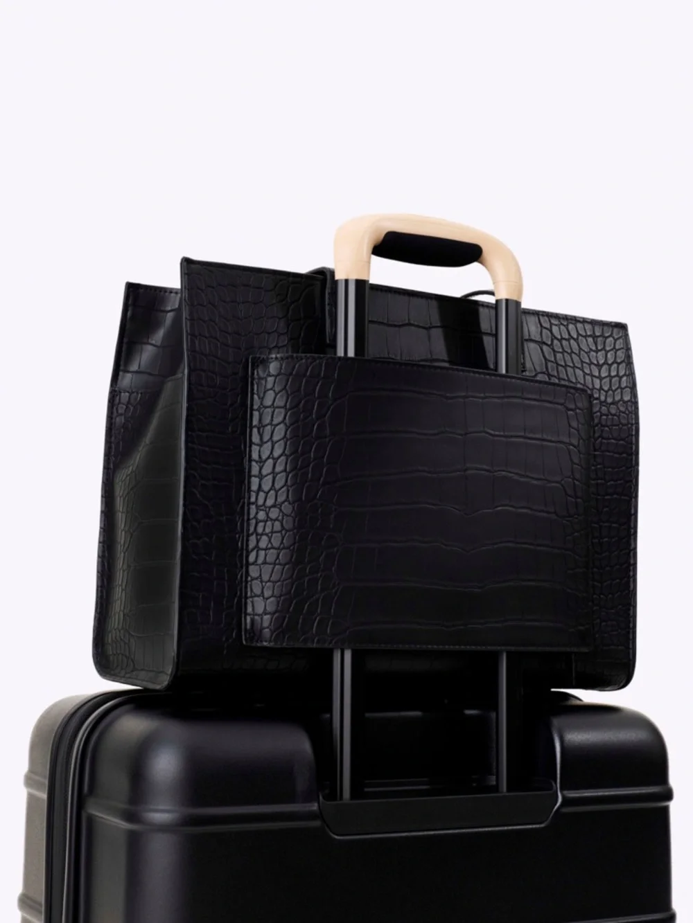 Beis Black Croc-Embossed Work Tote - Picture 5 of 8